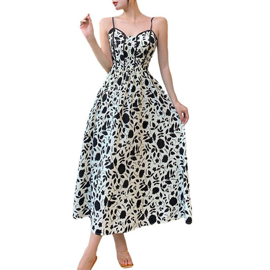 Summer Midi Dress Elegant Vintage Floral Print Midi Dresses for Women V-neck Su image 0