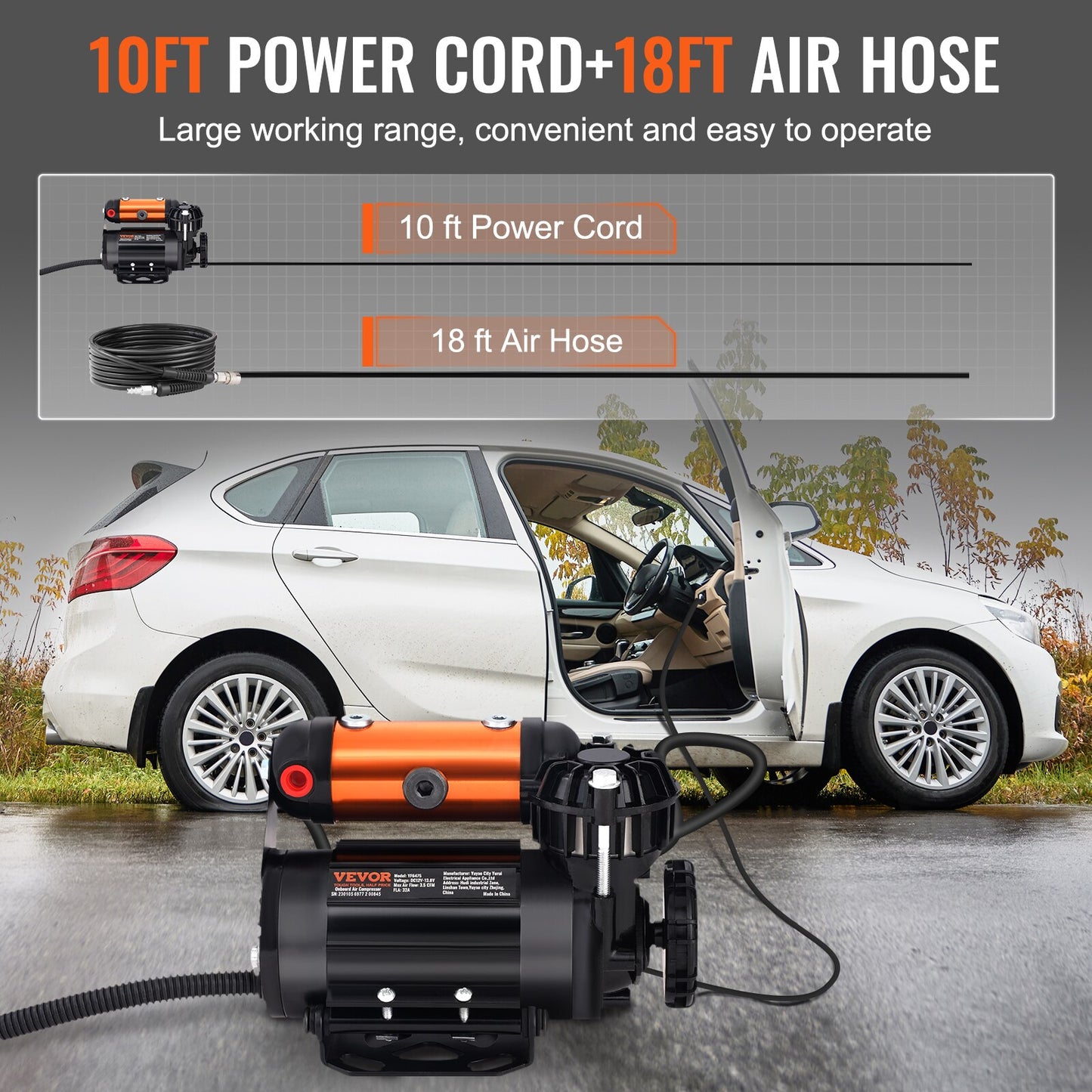 VEVOR Car Air Compressor Portable Tire Inflator Heavy Duty 3.5CFM Air Pump Kit image 6