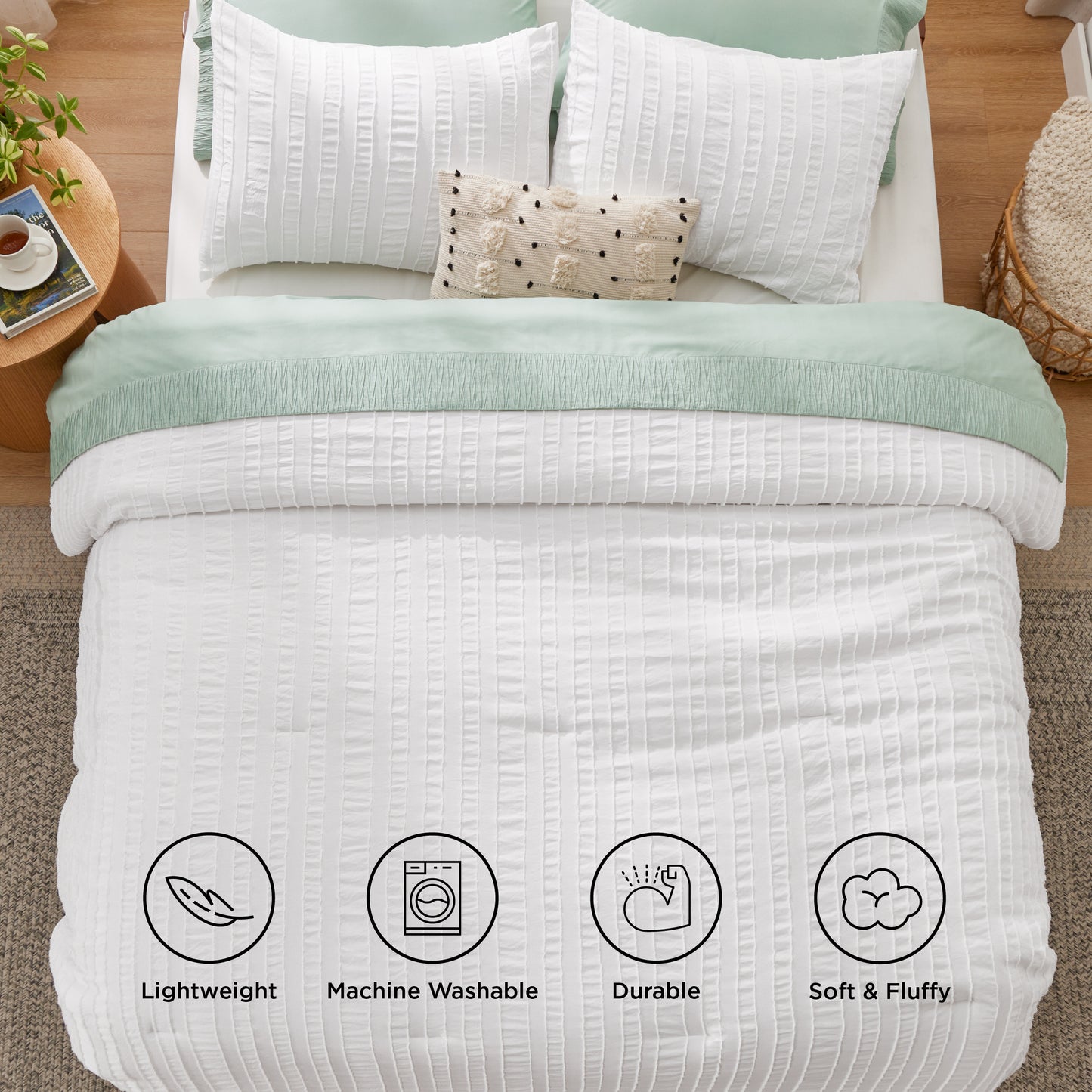 Bedsure Boho Comforter Set - Tufted Bedding, Farmhouse Shabby Chic Embroidery B image 5