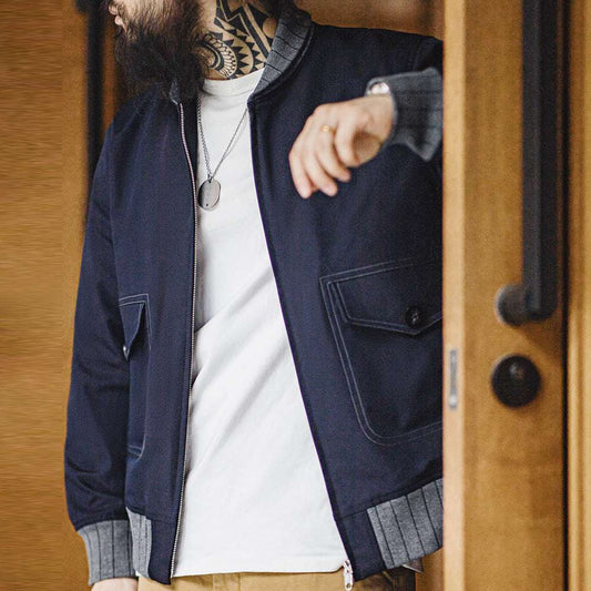 Maden Retro A1 Pilot Jacket Bomber Short Contrasting Color Patchwork Baseball J image 0