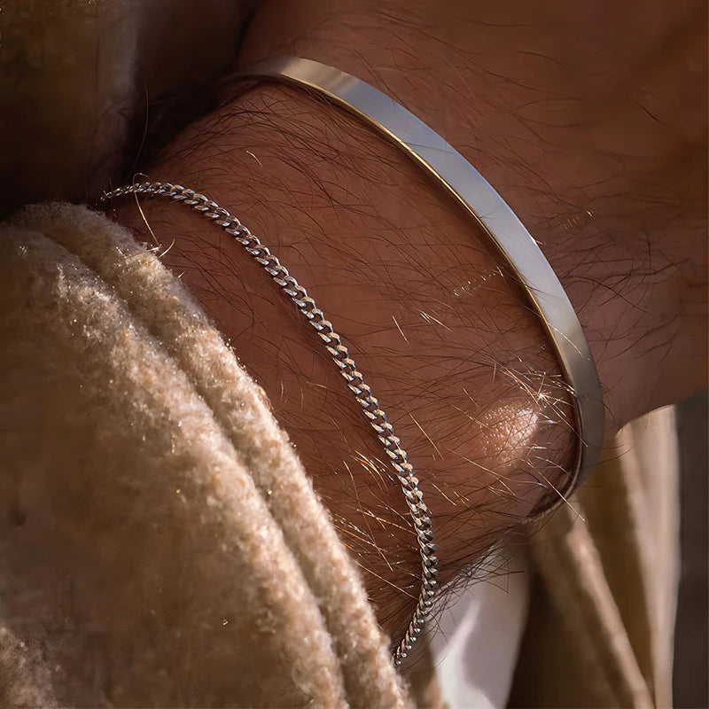 Stainless Steel Punk Men Bracelet Bangle Water Proof 14k Gold Plated Fashion Cu image 5