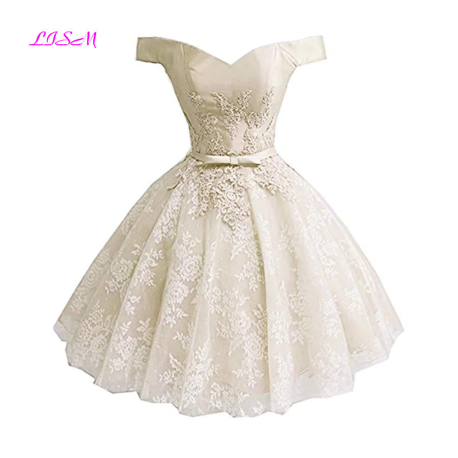 Off the Shoulder Mini Homecoming Dress Lace Applique Short Princess Prom Dresse image 1