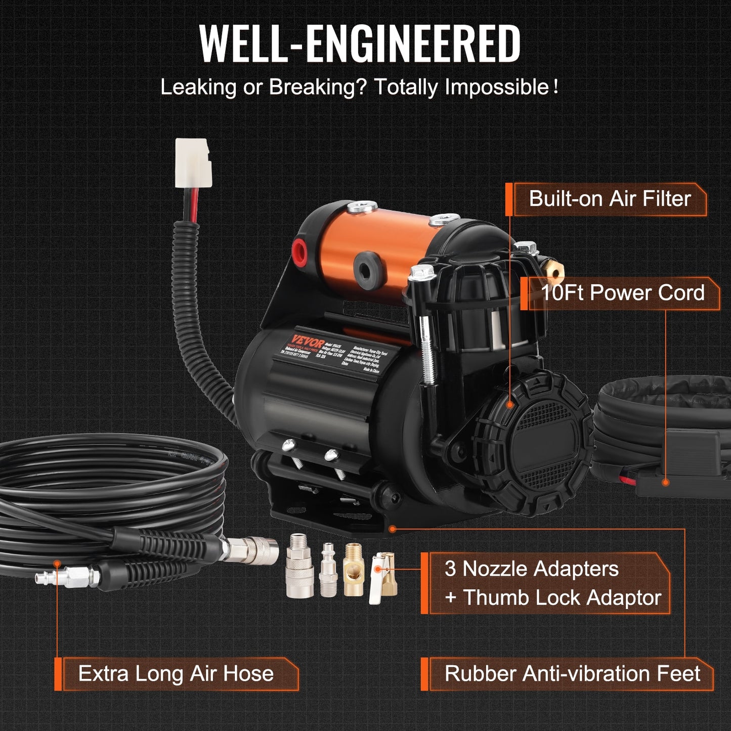 VEVOR Car Air Compressor Portable Tire Inflator Heavy Duty 3.5CFM Air Pump Kit image 5