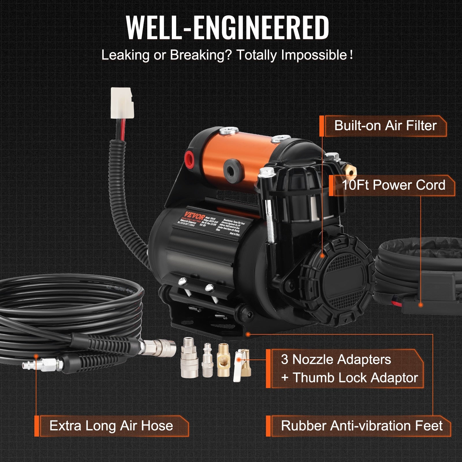 VEVOR Car Air Compressor Portable Tire Inflator Heavy Duty 3.5CFM Air Pump Kit image 5