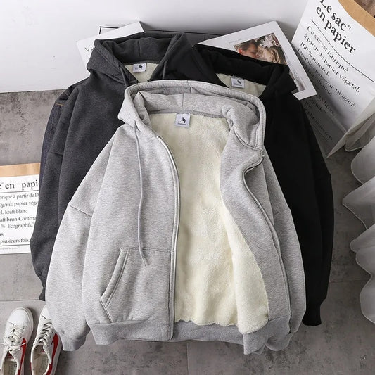 Ready Stock Women Coat Plush Jackets Solid Color Velvet Thick Warm Winter Hoodi image 0