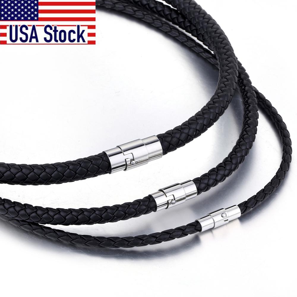 Men's Leather Choker Brown Black Braided Rope Chain Necklace For Men Boys Stain image 1