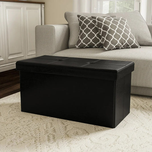 Foldable Storage Bench Ottoman ? Tufted Faux Leather Organizer By Lavish Home ( image 0