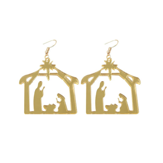 Festival Christmas Gold Color God Jesus Acrylic Pendant Earrings European Punk  image 0