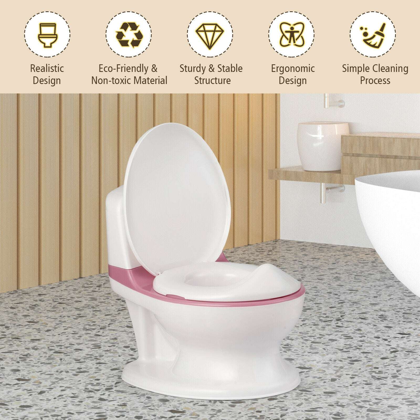 Babyjoy Kids Realistic Potty Training Transition Toilet w/ Sound Lighting Gray/ image 5