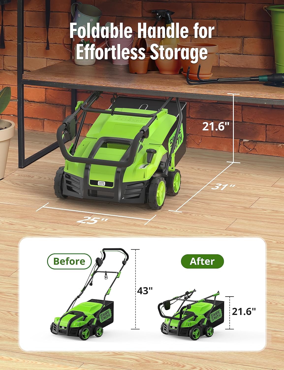 16” 15 Amp Electric Dethatcher Scarifier, Lawn with 5-Position Depth Adjustment image 5