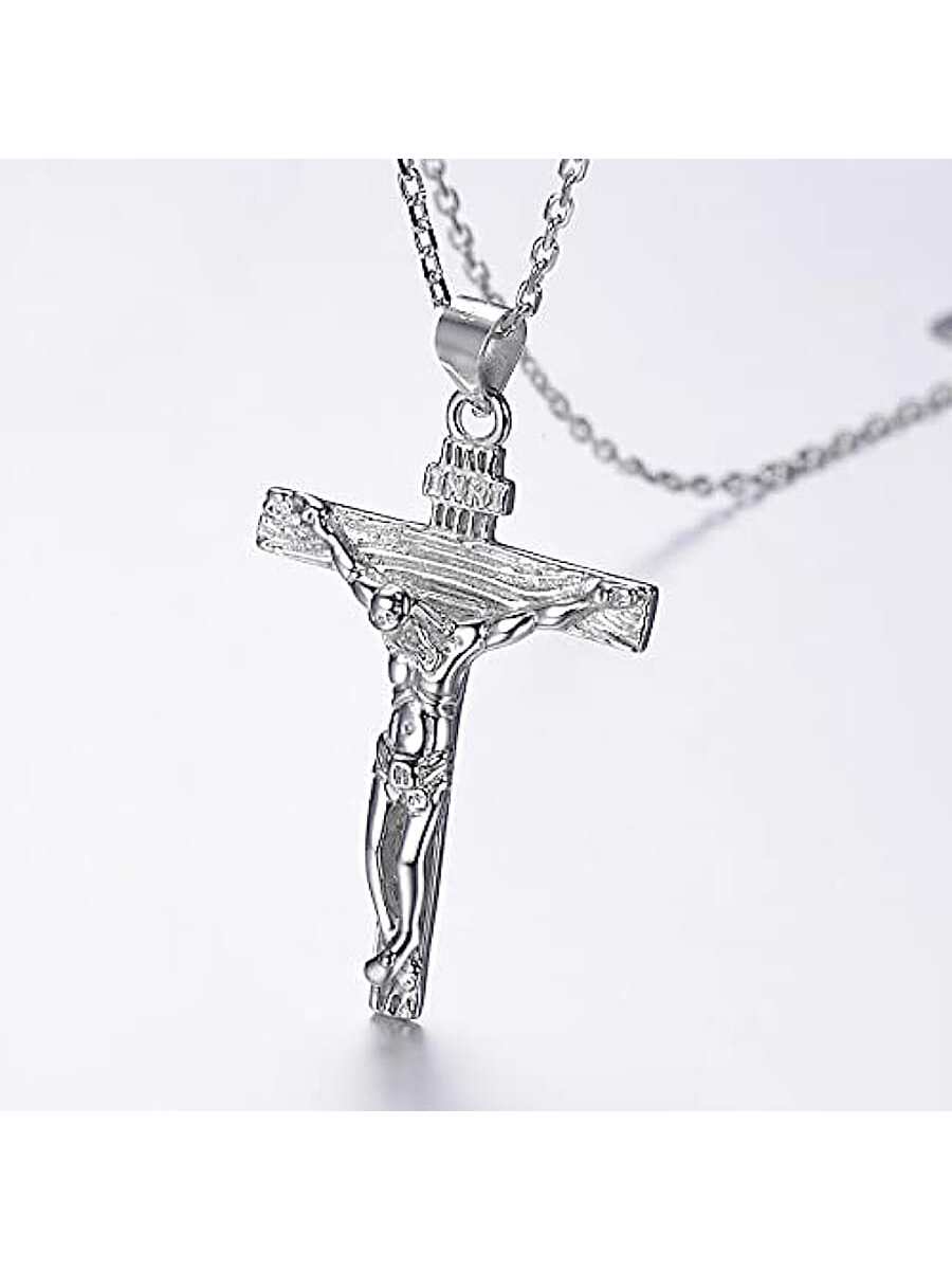 U7 Women Girls Jesus Necklace 925 Sterling Silver Gold Color INRI Cross Pendant image 6