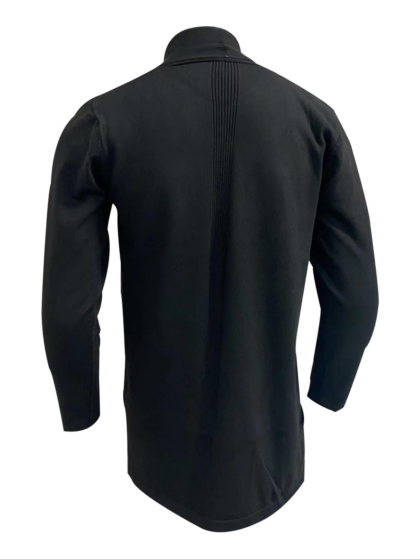 Autumn Winter New Men's Mid-Length Slim Fit Trench Coat Fashion Knit Cardigan J image 6