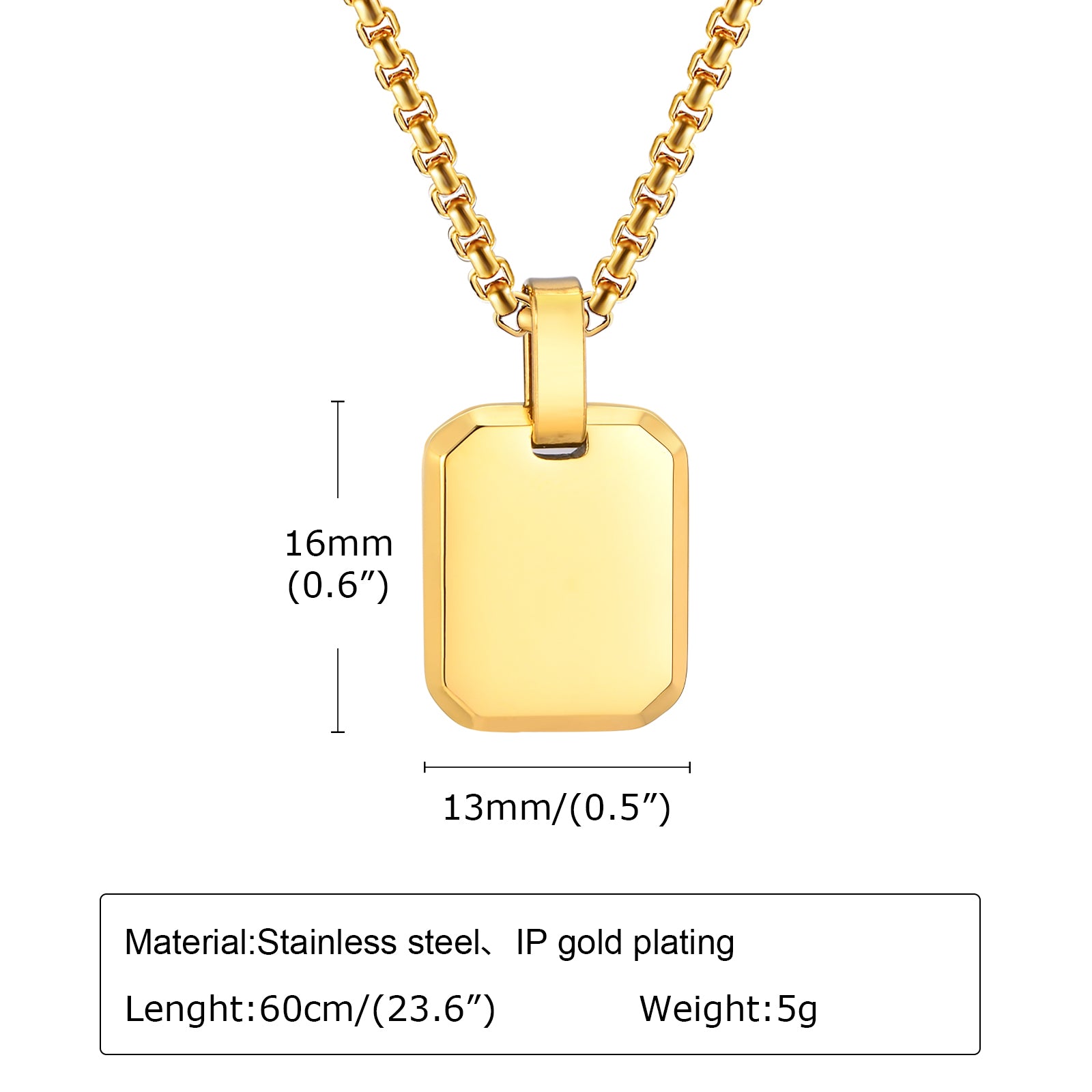 Engrave Square Necklace Personalized Tag ID Pendant, Stainless Steel Gold Plate image 5