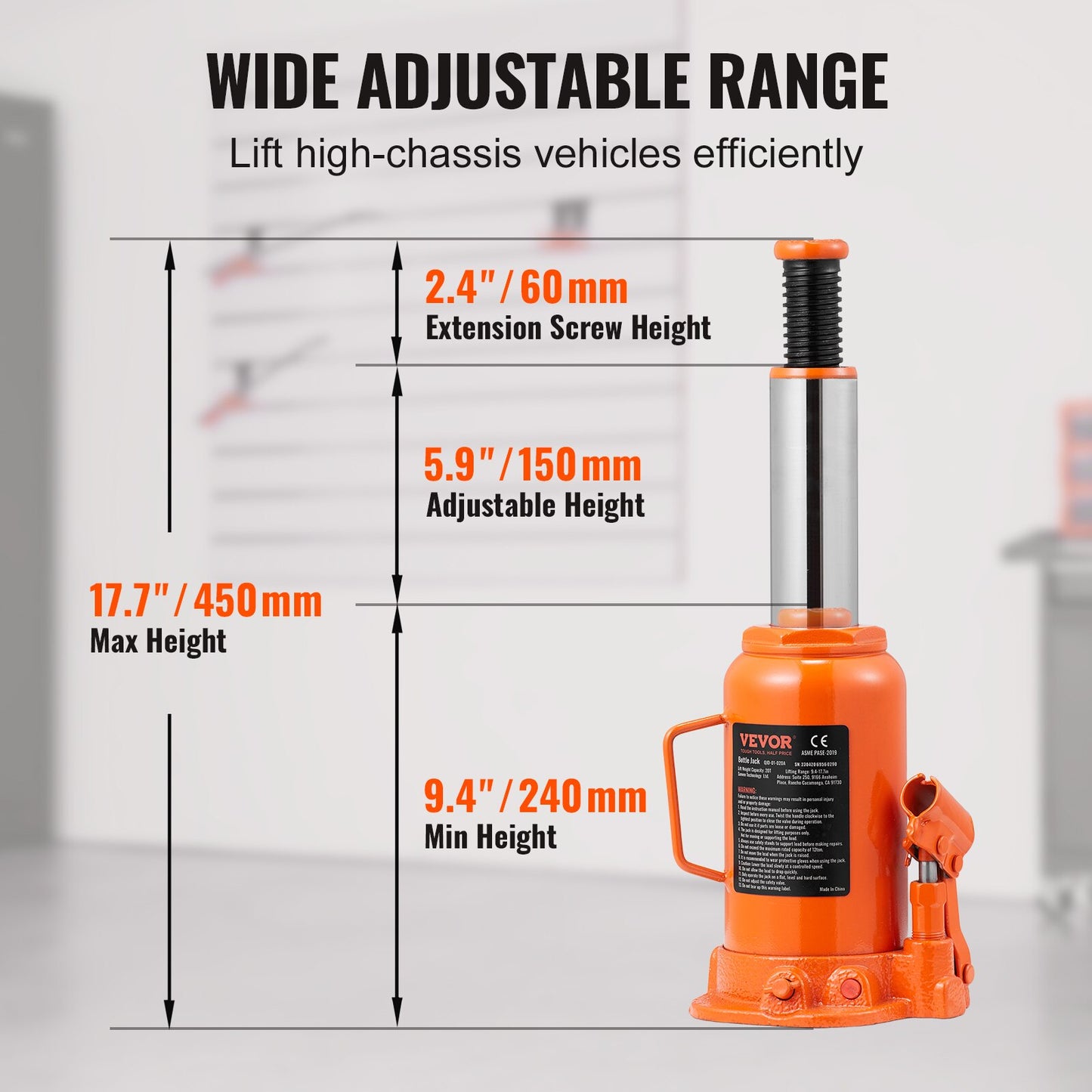 VEVOR Hydraulic Bottle Jack 20 Ton/44092 LBS All Welded Bottle Jack for Car Pic image 3