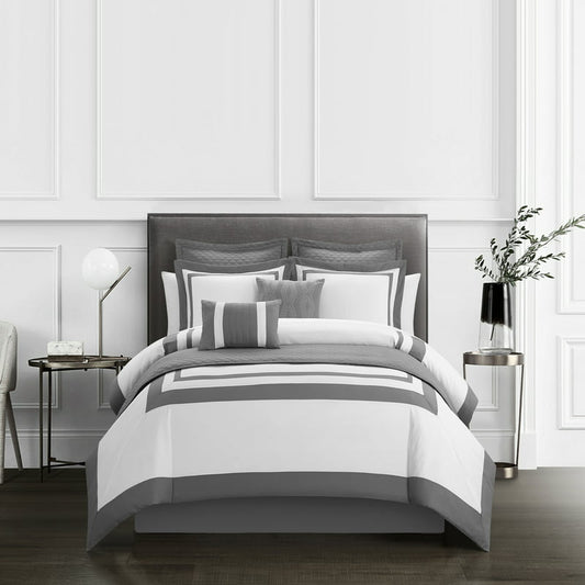 Golda 6-Piece Color Block Comforter Set, Twin, Gray  For Adults image 0