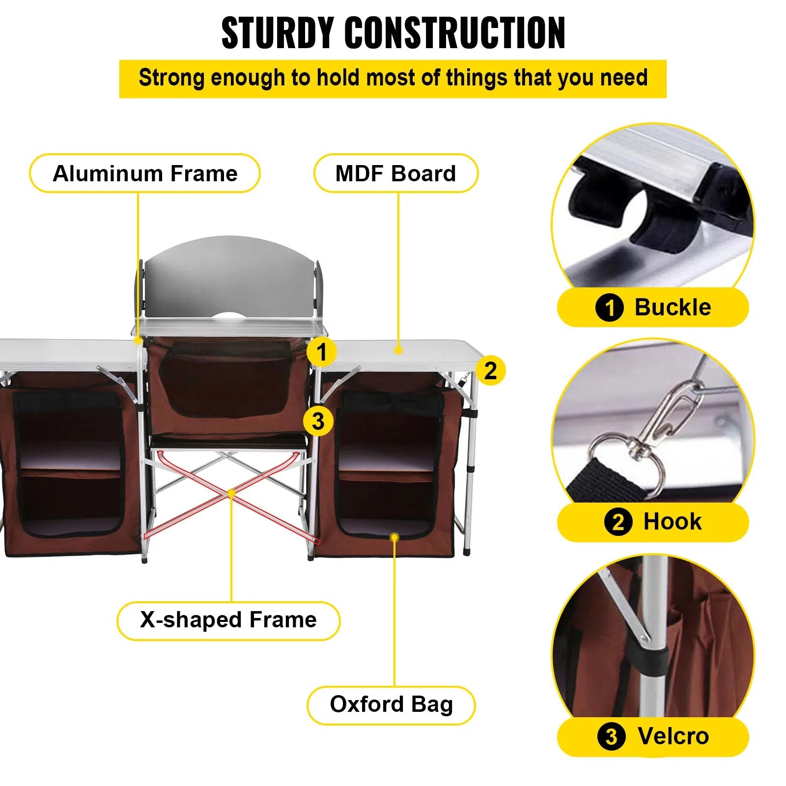 VEVOR Camping Outdoor Kitchen Table Cabinet Foldable Folding Cooking Storage Ra image 4