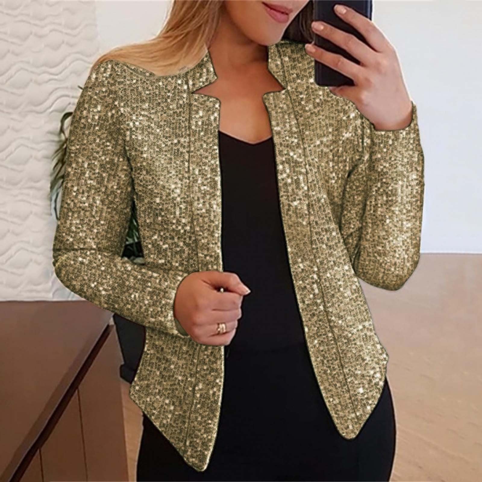 Fashion Sequin Blazer Long Sleeves Slim Fit Cardigan Women Open Front Jacket Sp image 0