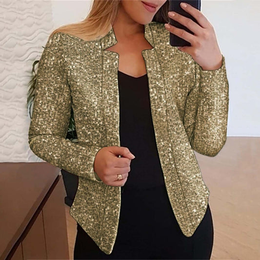 Fashion Sequin Blazer Long Sleeves Slim Fit Cardigan Women Open Front Jacket Sp image 0