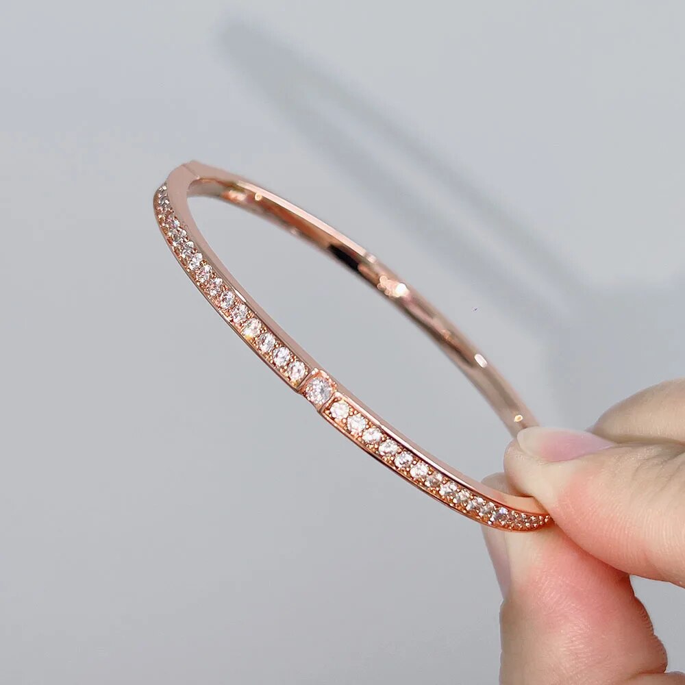 Top Quality Pure 925 Sterling Silver Jewelry For Women Gold Bangle Diamond Bang image 3