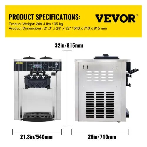 VEVOR 18-28L/H Soft Ice Cream Machines Commercial Sorbet Coolers Tricolor Deskt image 1