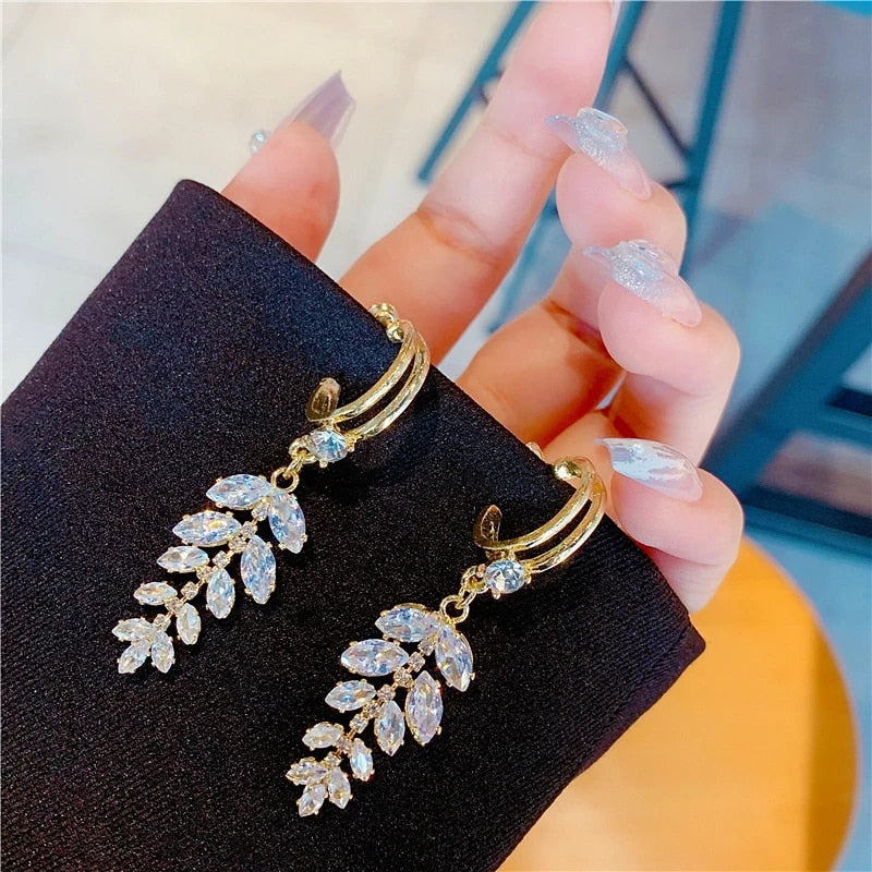Zircon Wheat Tassel Pendant Gold Color U-shaped Earrings for Women 2023 New Fas image 55