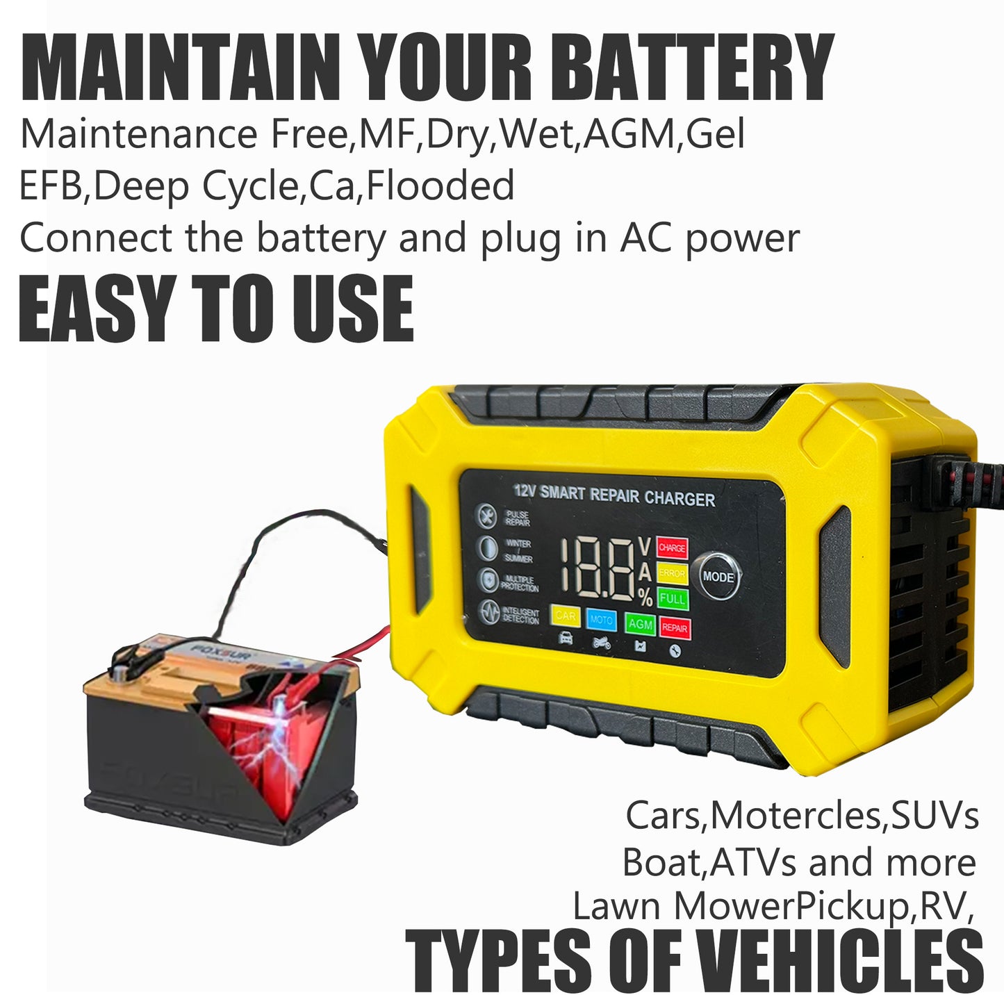12V 6-Amp Car Battery Trickle Charger,Smart Portable Float Charger for Car, Mot image 1