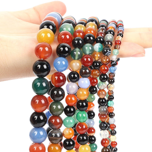 Cuentas de piedra natural lisas de vidrio multicolor, turmalina, ágata, espaciador suelto