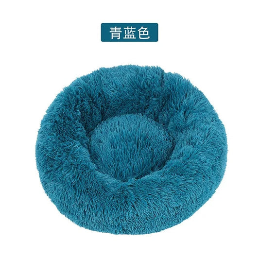 Cama redonda de felpa para gatos y perros, con forma de donut, nido profundo y suave para dormir.
