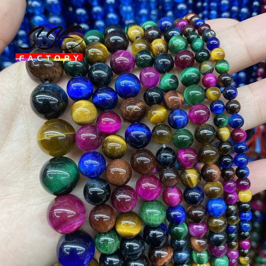 Cuentas redondas sueltas de ojo de tigre azul de piedra natural de calidad 5A, 6, 8, 10 y 12 mm