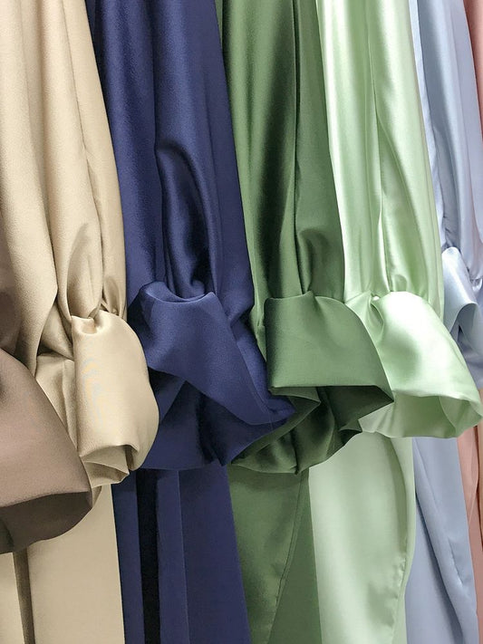 Abaya musulmana elegante de seda con mangas abullonadas para Ramadán Eid