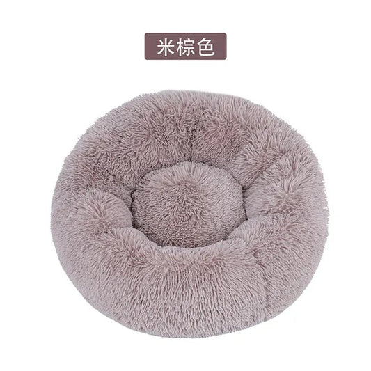 Cama redonda de felpa para gatos y perros, con forma de donut, nido profundo y suave para dormir.