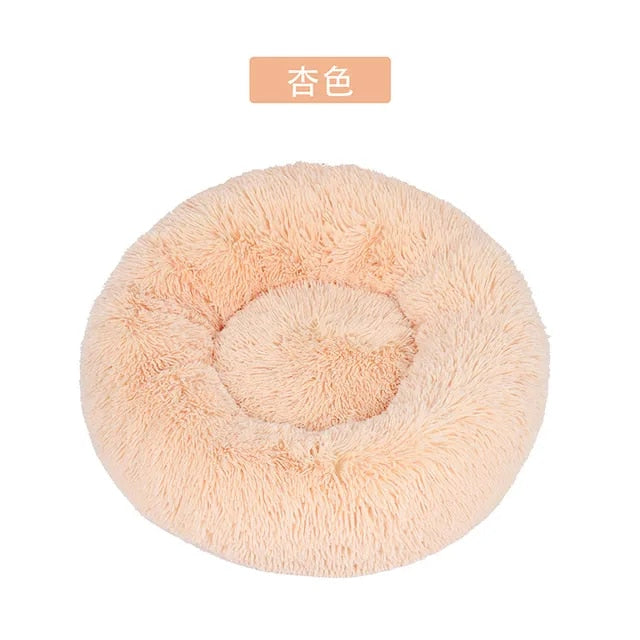 Cama redonda de felpa para gatos y perros, con forma de donut, nido profundo y suave para dormir.