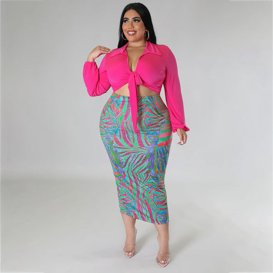 Conjunto de dos piezas de Perl para mujer, talla grande, cuello vuelto, a juego