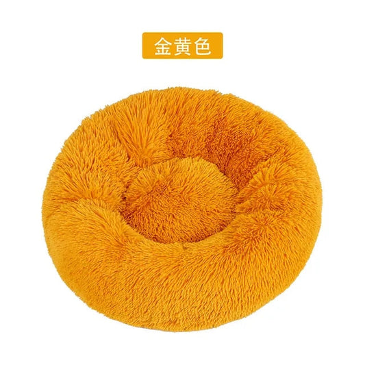 Cama redonda de felpa para gatos y perros, con forma de donut, nido profundo y suave para dormir.