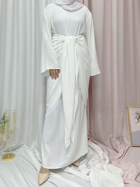 Abaya musulmana elegante de seda con mangas abullonadas para Ramadán Eid