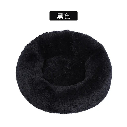 Cama redonda de felpa para gatos y perros, con forma de donut, nido profundo y suave para dormir.