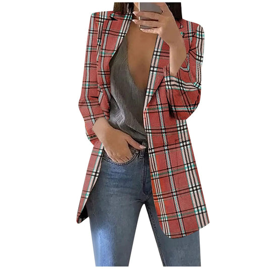 Cárdigan de talla grande para mujer con bolsillos delanteros abiertos y enrejados, traje formal de manga larga