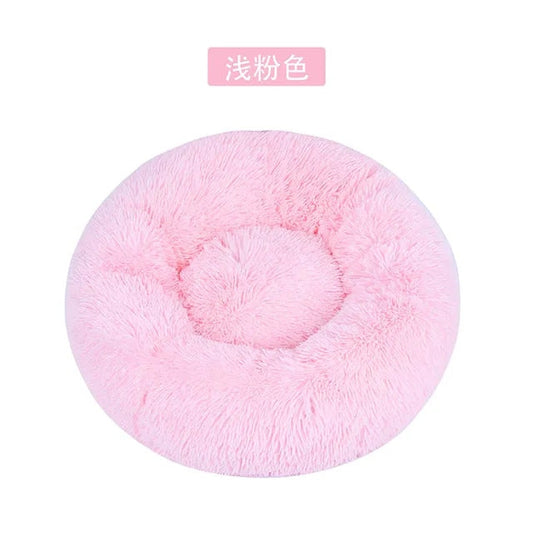 Cama redonda de felpa para gatos y perros, con forma de donut, nido profundo y suave para dormir.
