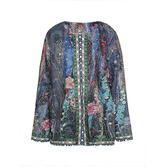 Chaqueta de invierno de moda 2023 para mujer de talla grande, estilo retro, con estampado holgado y sin cuello