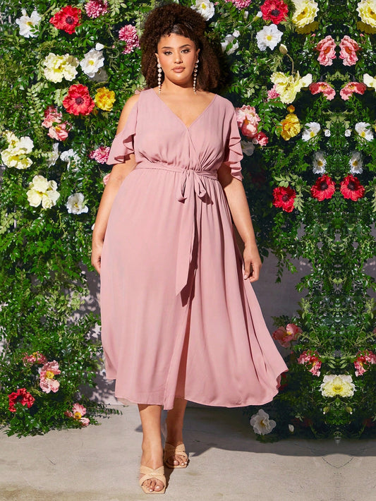 Vestido cruzado con cinturón liso FIT+ Plus