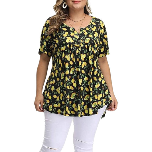 ملابس مقاسات كبيرة للنساء 3XL 4XL 5XL قميص منحني مقاس كبير بأزرار مطوية F