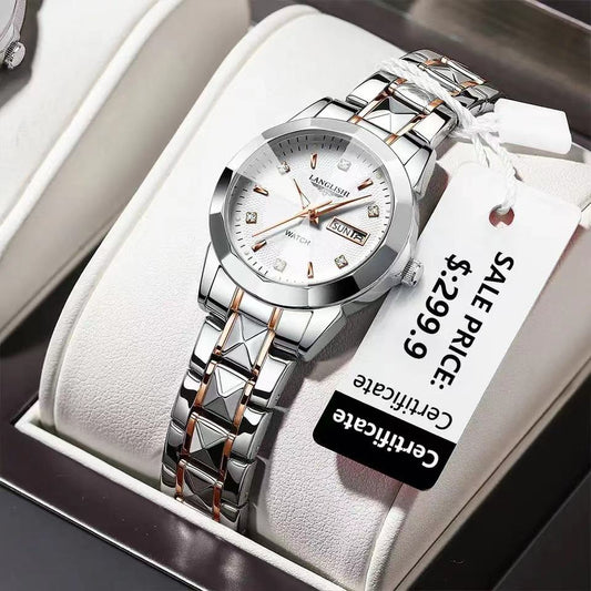 POEDAGAR Exquisito reloj minimalista para mujer, reloj de lujo de acero inoxidable para mujer