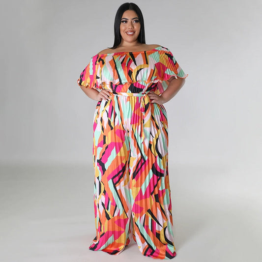 Monos y mamelucos holgados con hombros descubiertos de talla grande de Perl para mujer estampados O