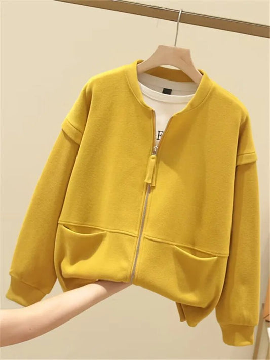 Chaqueta informal de mujer de talla grande en poliéster tejido a rayas de primavera