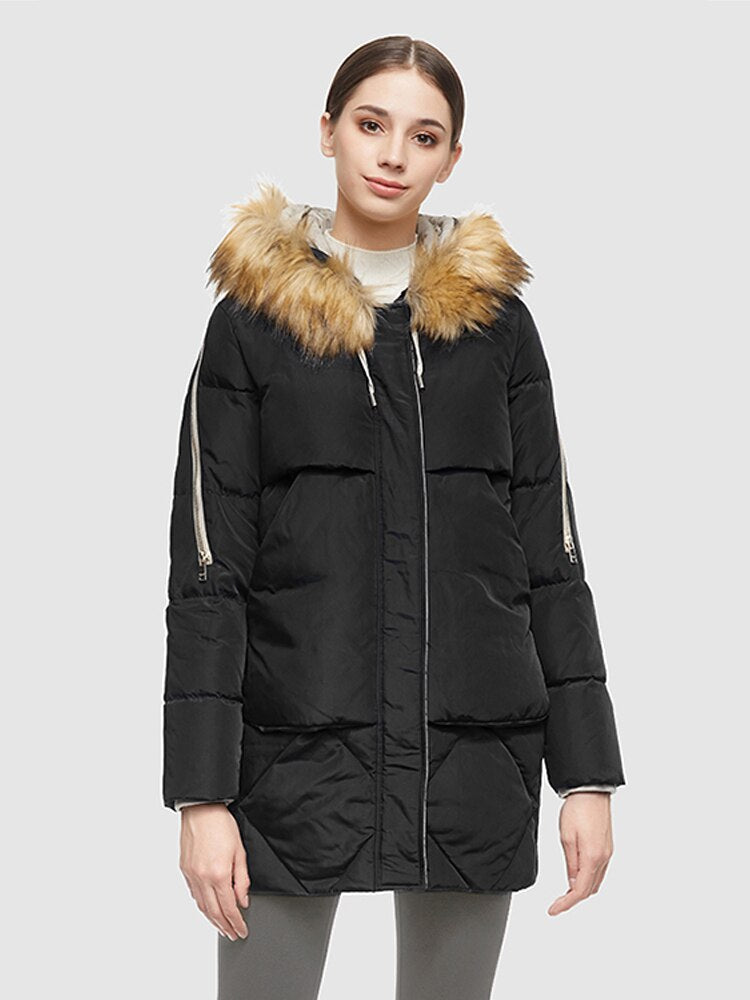 Chaqueta de plumón gruesa de longitud media con capucha de piel extraíble Orolay para mujer
