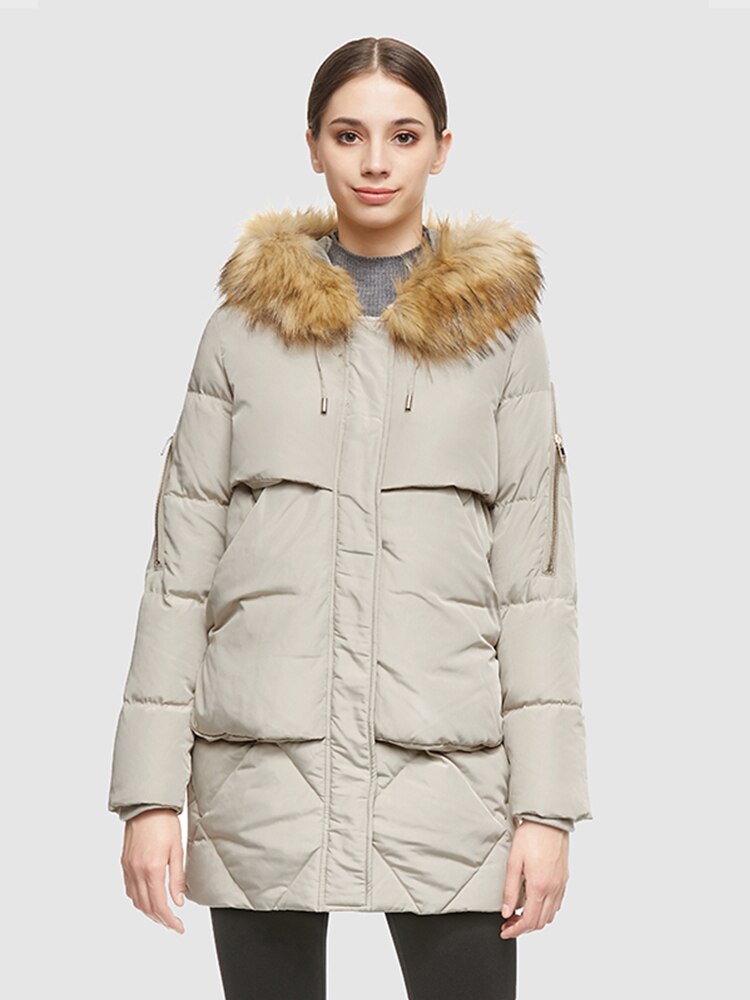 Chaqueta de plumón gruesa de longitud media con capucha de piel extraíble Orolay para mujer