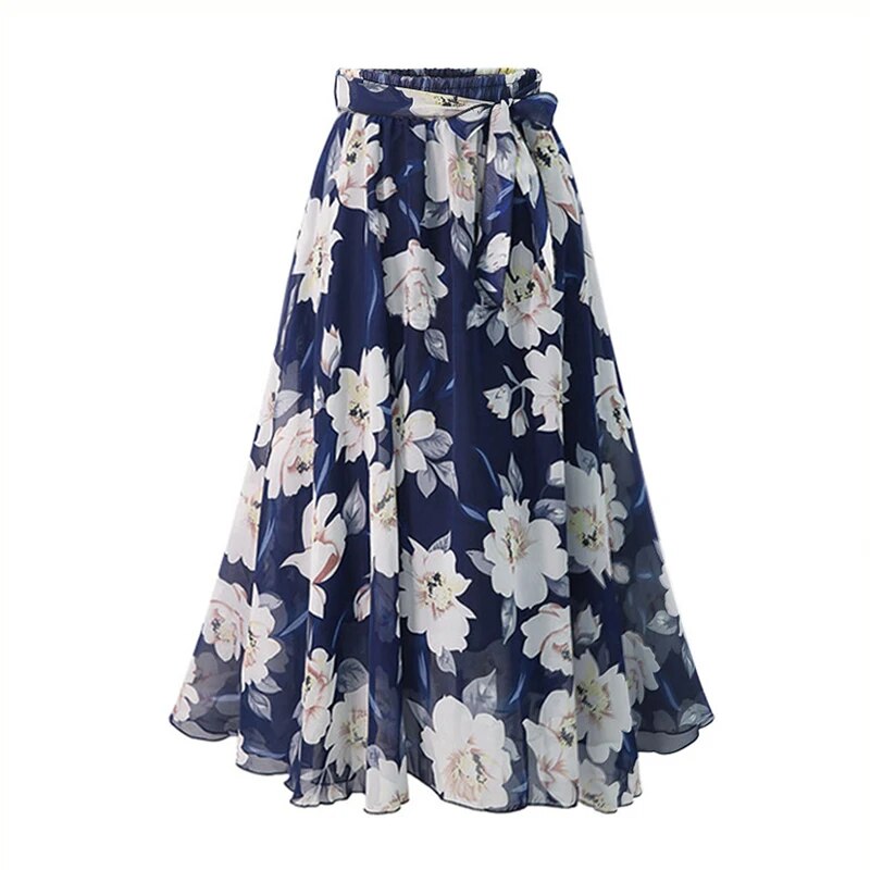 Falda de gasa con estampado floral para mujer, talla grande, verano 2023, holgada, elástica, de cintura alta