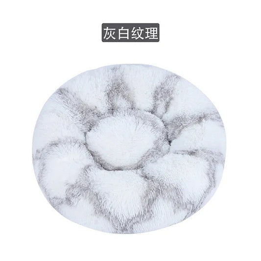 Cama redonda de felpa para gatos y perros, con forma de donut, nido profundo y suave para dormir.