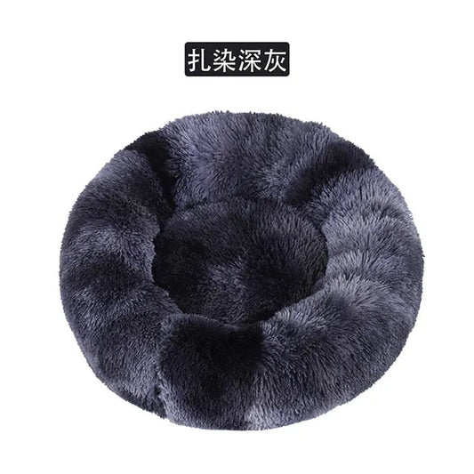 Cama redonda de felpa para gatos y perros, con forma de donut, nido profundo y suave para dormir.