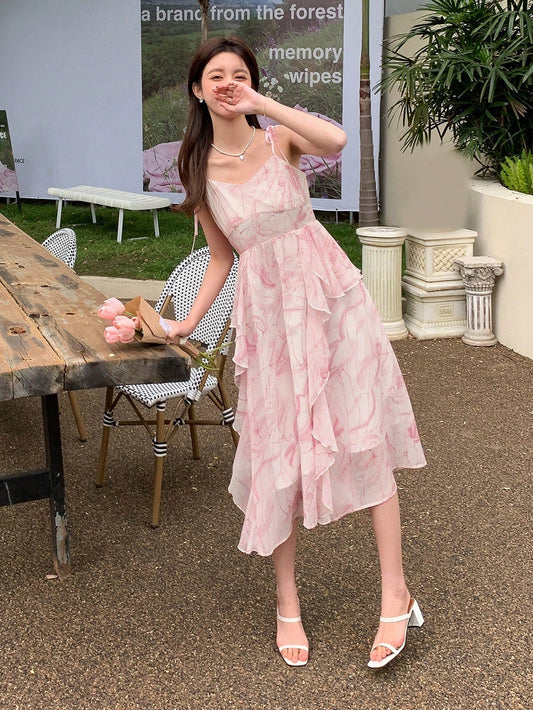 Vestido camisola con volantes y estampado floral DAZY